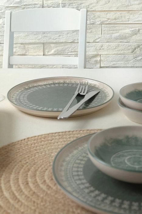 Hermia Set de desayuno de 10 piezas en crema y verde oscuro